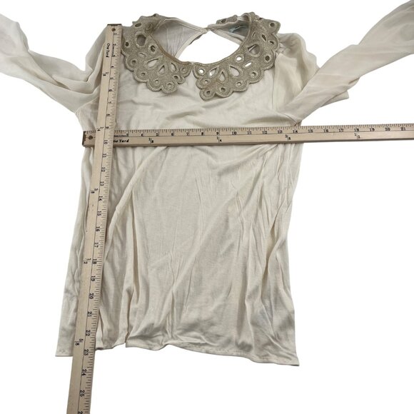 Kimchi Blue Cream Long Sleeve Blouse With Lace Collar Sz small - Picture 2 of 5